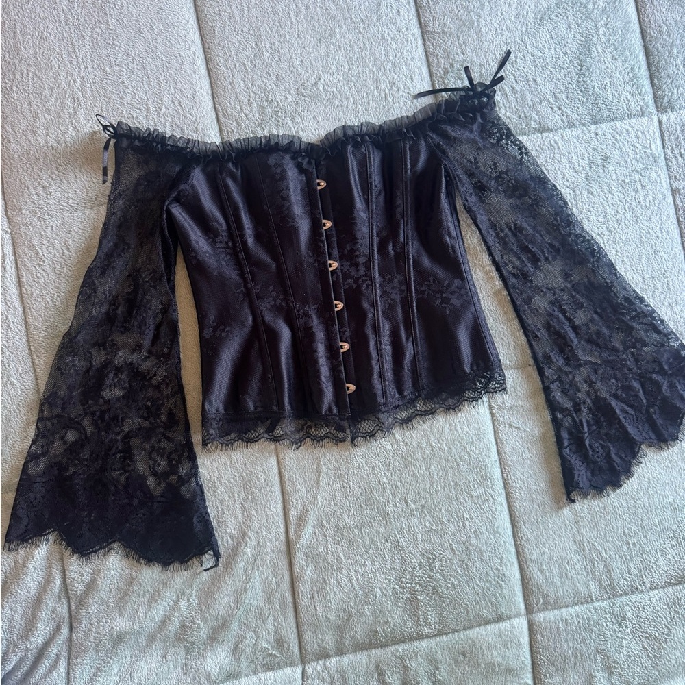 Chic Black Lace Corset Blouse - Picture 2 of 13
